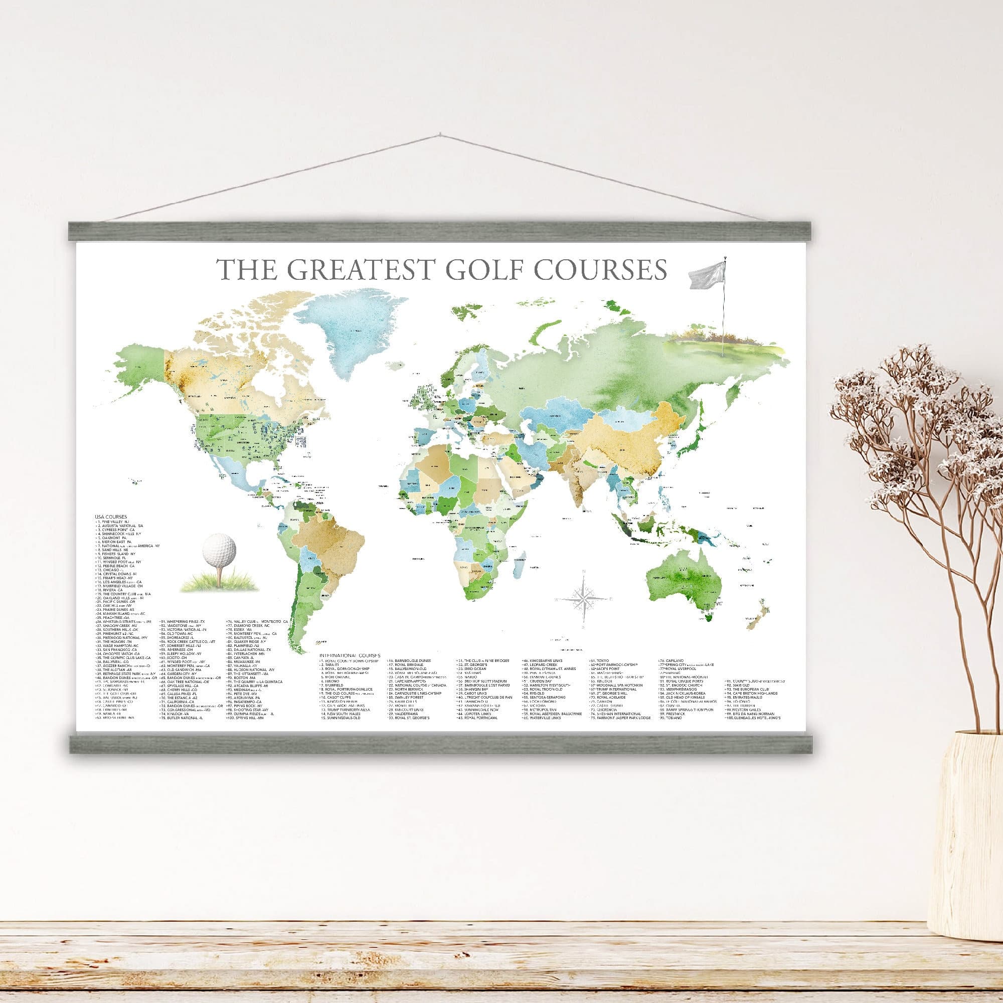 Framed Top 100 Golf Courses World Map