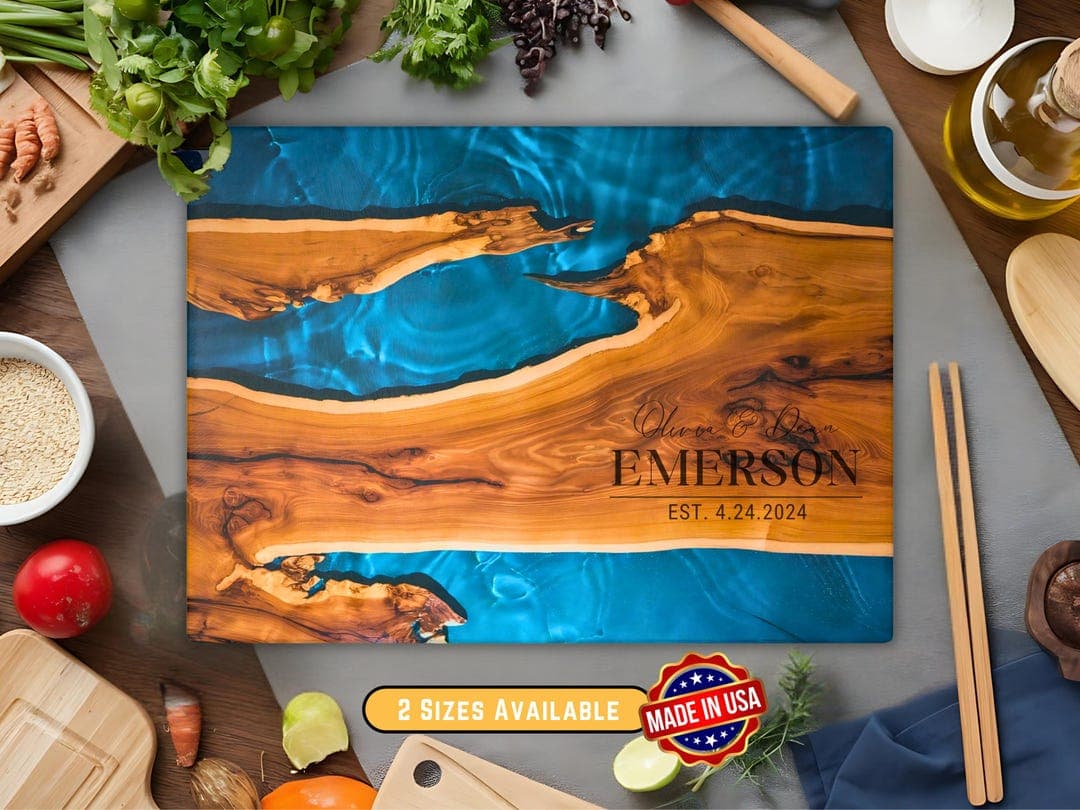 Personalized Glass Cutting Board / Monogram Resin-Style Charcuterie Tray